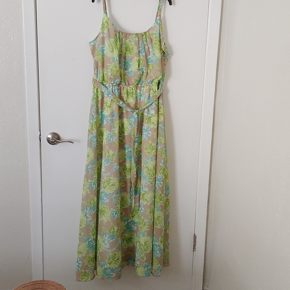 SIGNATURE BY ROBBIE BEE, Flowered dress, size 14. ,48" long.